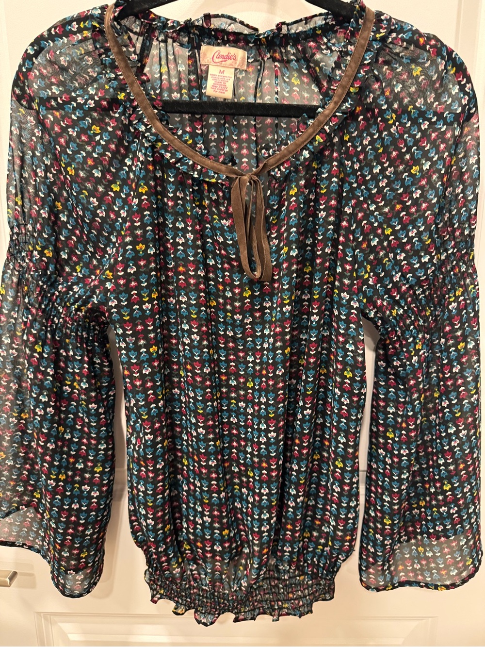 Candie's Black Sheer Blouse with Multicolor Tiny Floral Motif